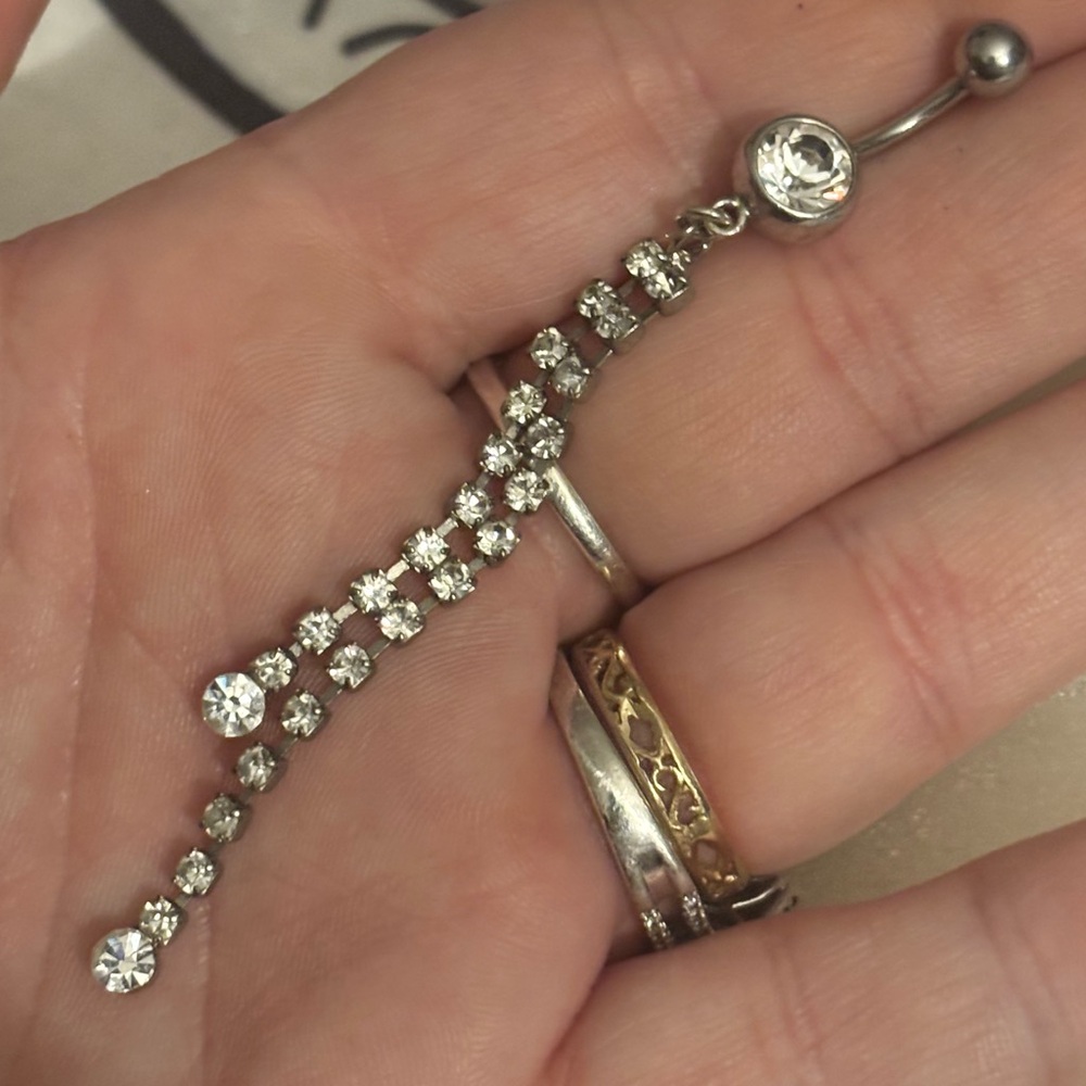 Sterling/Rhinestone dangle belly button ring!